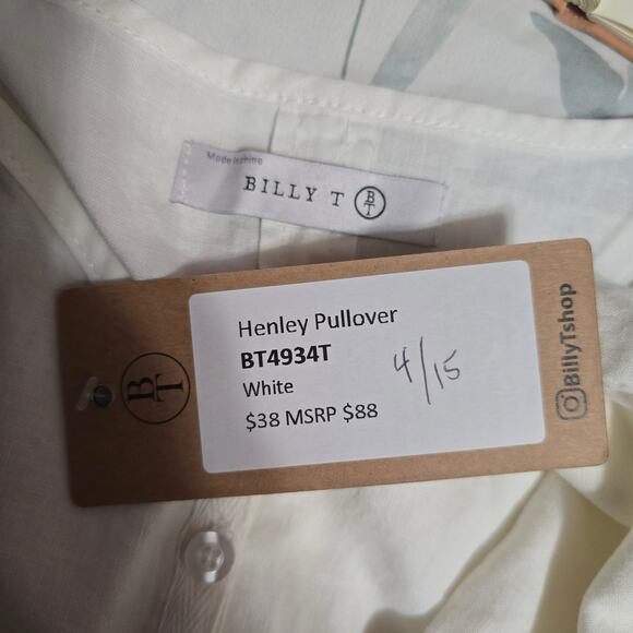 Billy T White Henley Pullover V-Neck Tank Large - Picture 3 of 3